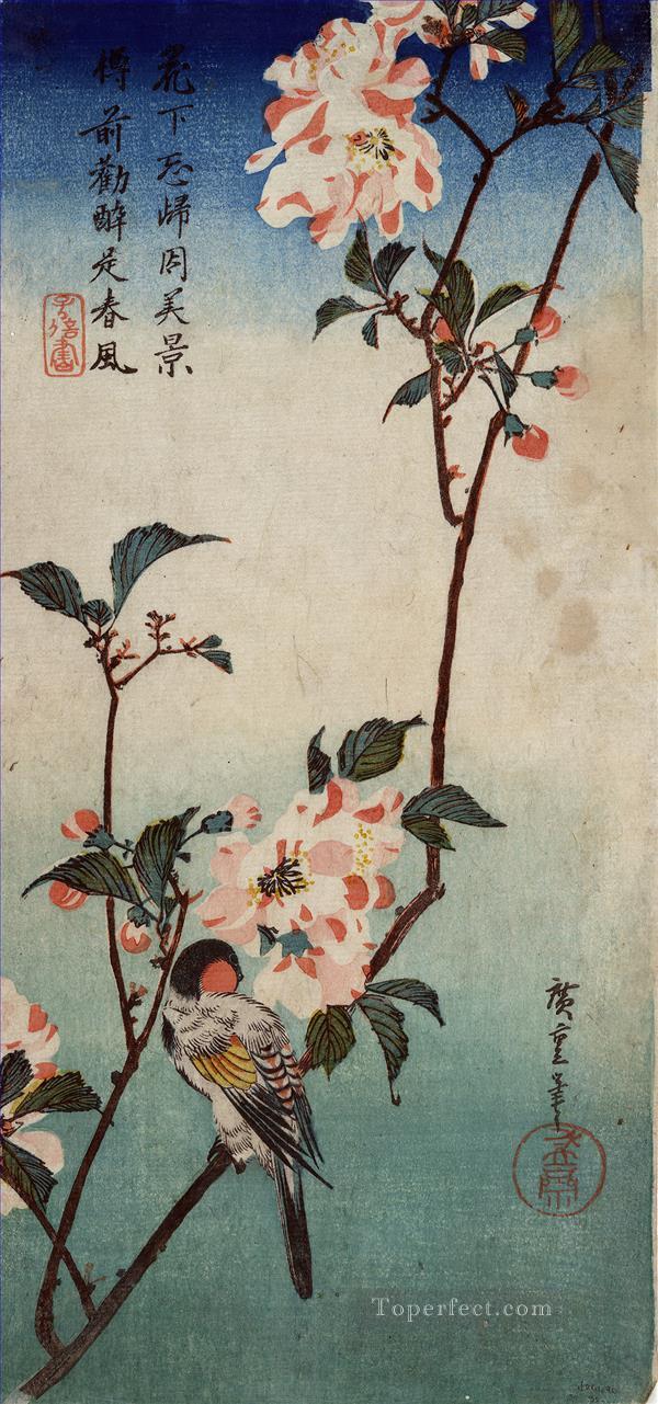 small bird on a branch of kaidozakura 1838 Utagawa Hiroshige Ukiyoe Oil Paintings
